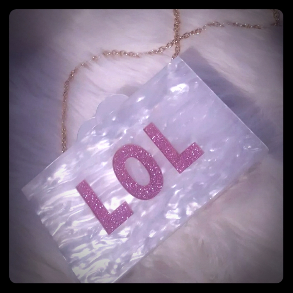 Bari Lynn OMG LOL White Pink AcrylicBox Clutch AKA